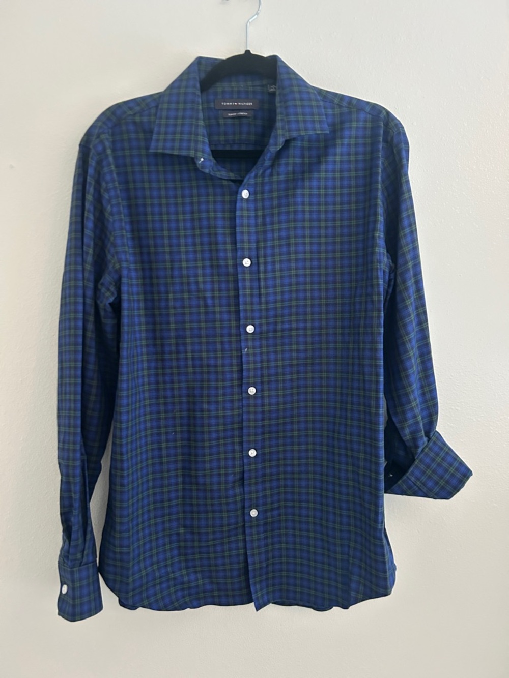 Tommy Hilfiger Blue and Green Plaid Button-Down Shirt